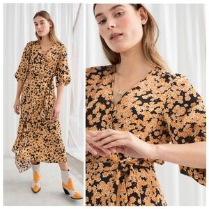 & OTHER STORIES Asymmetric Floral Midi Dress Size 0 Garden Girl Scandi Girl